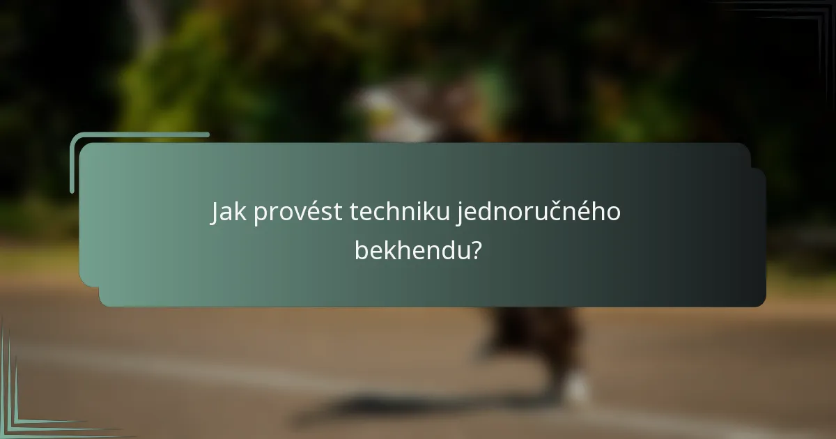Jak provést techniku jednoručného bekhendu?